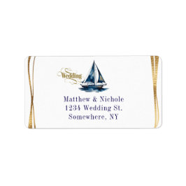 Navy and Gold Nautical Boat Gold Frame Wedding Adressetikett