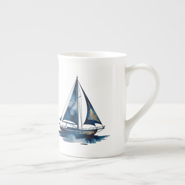 Navy and Gold Nautical Boat Gold Frame Wedding Benporslin Mugg (Höger)