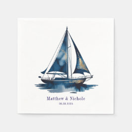 Navy and Gold Nautical Boat Gold Frame Wedding Pappersservett