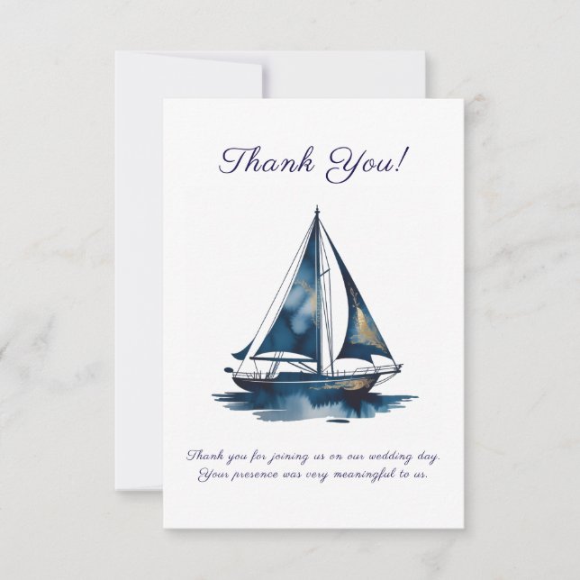 Navy And Gold Sailboat Nautical Wedding Tack Kort (Framsida)