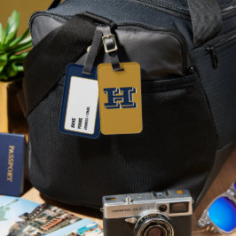 Navy and Gold School Pride Color Style Monogram Bagagebricka