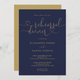 Navy And Gold Script Wedding Rehearsal Dinner Inbjudningar