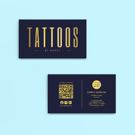 Navy And Gold Tattoo Artist QR-kod & Logo Visitkort