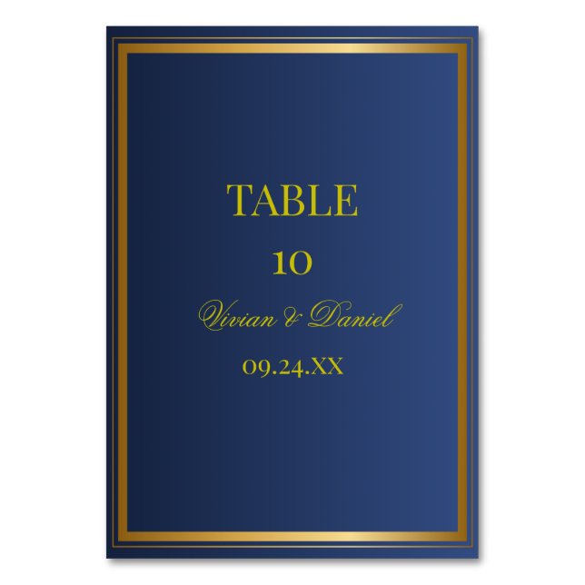 Navy and Gold Wedding Table Number Card Bordsnummer (Framsidan)