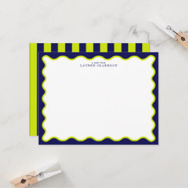 Navy and Lime Striped Back Wavy Frame Note Card Inbjudningar