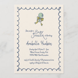 Navy and Mint Doodle Rattle and Bow Baby Shower Inbjudningar