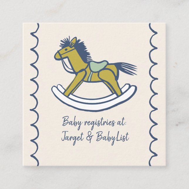 Navy and Mint Doodle Rocking Horse Baby Registry  Tilläggskort (Framsida)