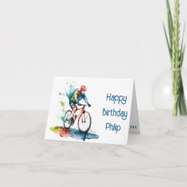 Navy and red cyclist Birthday Card Kort