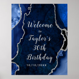 Navy and Silver Agate Birthday Välkommen Poster
