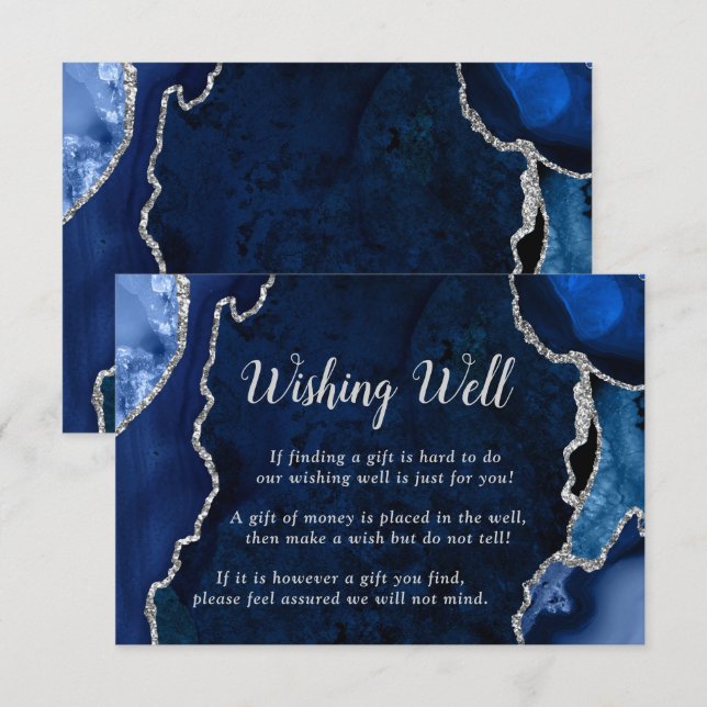 Navy and Silver Agate Wedding Wishing Well Tilläggskort (Fram/baksida)