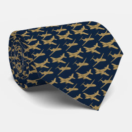 Navy and Tan Airplan Manar Neck Tie Slips