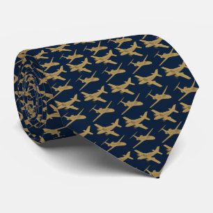 Navy and Tan Airplan Manar Neck Tie Slips