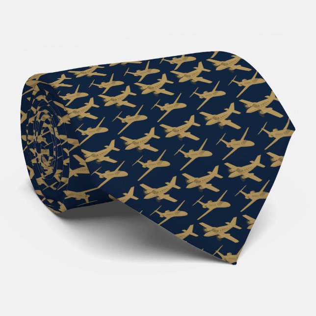 Navy and Tan Airplan Manar Neck Tie Slips (Rullad)