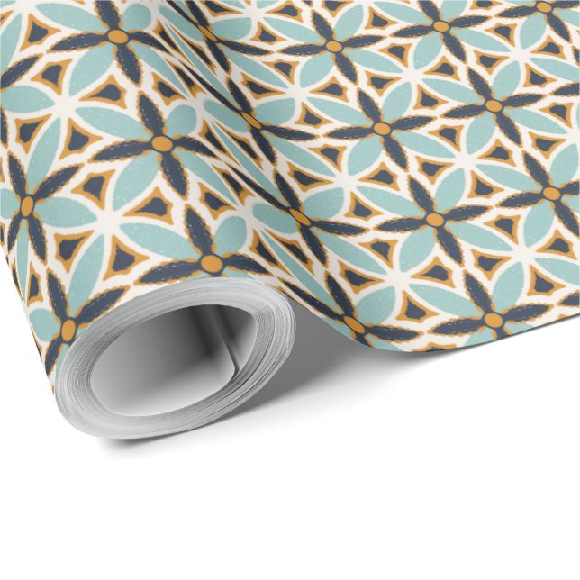 Navy and teal green textured mosaic Wrapping Paper Presentpapper (Rulle Hörn)