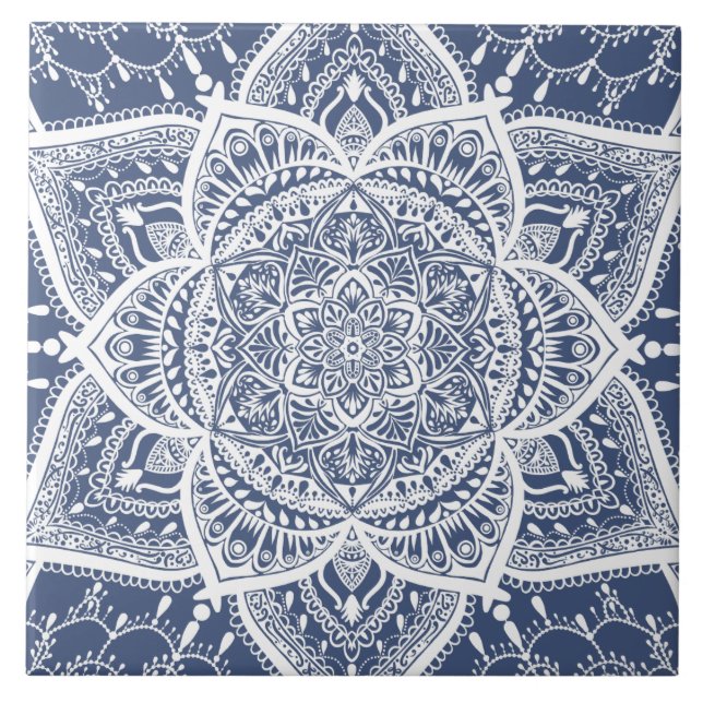 Navy and White Mandala - Loergann in Whale Shark Kakelplatta (Framsidan)