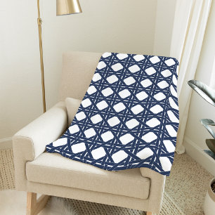 Navy and White Summer Rattan Basketweave Pattern Fleecefilt