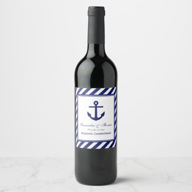 Navy Ankar Navy Ram #2 Vit Rand Diag DIY BG Vinflaska Etikett (Framsida)