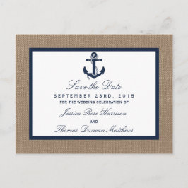Navy Ankar På Jutesäck Bröllopssamling Meddelande Vykort