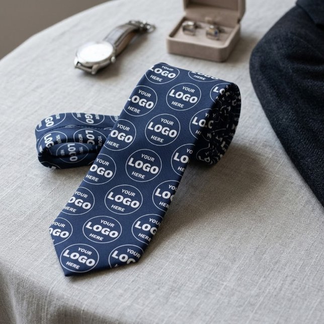 Navy anpassad logotyp upprepad mönster professione slips (Navy Custom Logo Repeat Pattern Professional Neck Tie)