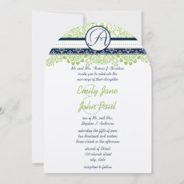 Navy Äpplegrå Gröna Kärlek Fåglar Bröllop  Inbjudningar