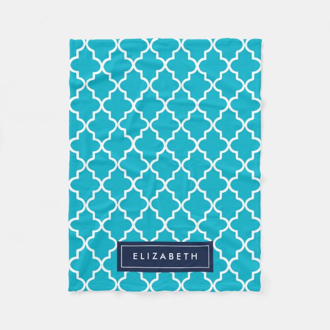 Navy & Aqua Quatrefoil | Fleece Blanket (Framsidan)