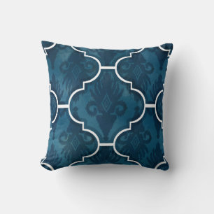 Navy Arabesque IKAT Damask Moroccan Tile Mönster Kudde