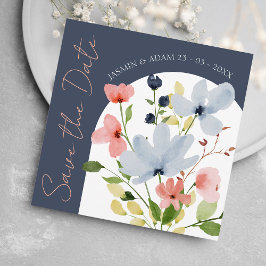 Navy Arch Blommig Boho Spara Datumet