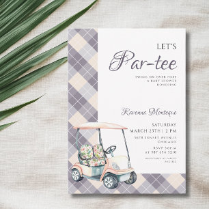 Navy Argyle Golf Cart Låter Par Tee Baby Shower Inbjudningar