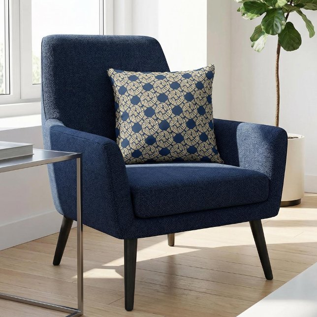 Navy Art Deco Interlaced Rope Pattern Kudde (Skapare uppladdad)