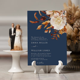Navy Autumn Modern Watercolor Terracotta Bröllop Inbjudningar