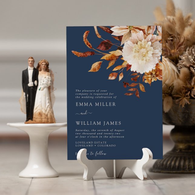 Navy Autumn Modern Watercolor Terracotta Bröllop Inbjudningar (Navy Autumn Modern Watercolor Terracotta Wedding Invitation
)