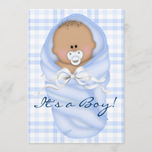 Navy Baby Blå Rutiga Baby Pojke Dop Inbjudningar