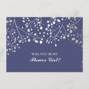 Navy Baby's Breath Bröllop Flower Girl Inbjudan