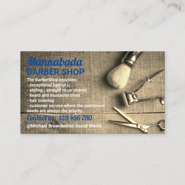 Navy Barber shop foto rustik herrfrisörsalong Visitkort (Framsida)