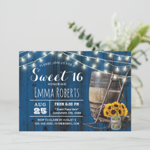 Navy Barn Wood Sunsun Burk Rustic Sweet 16 Inbjudningar