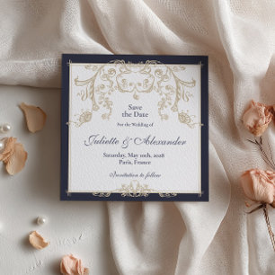 Navy Barocke Save the Date-kort Inbjudningar