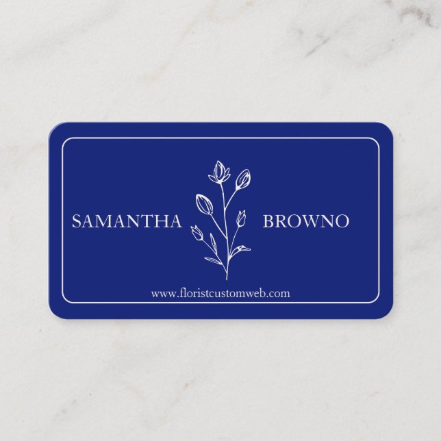 Navy Beige Inramad Blomma Visitkort (Framsida)