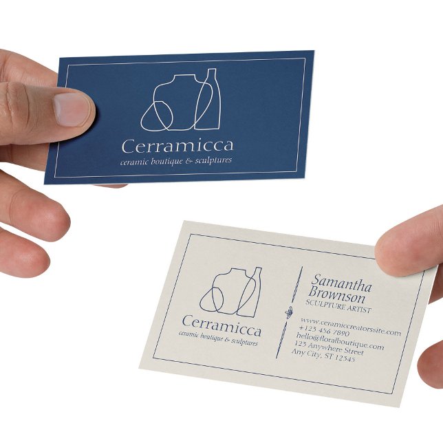 Navy Beige Porcelain Sculpture Vas Ceramic Visitkort (Navy Beige Porcelain Sculpture Vase Ceramic Business Card)
