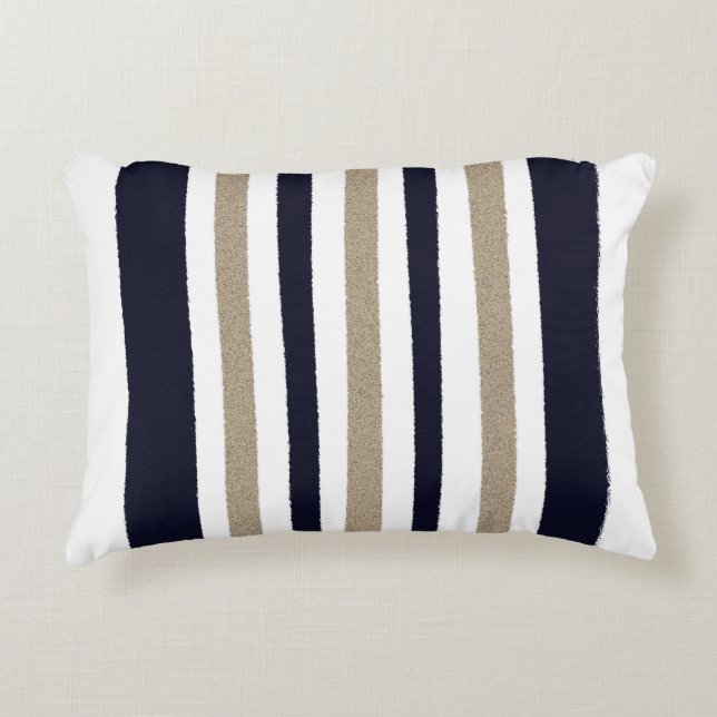 Navy / Beige / Vita pappersränder Prydnadskudde (Framsidan)