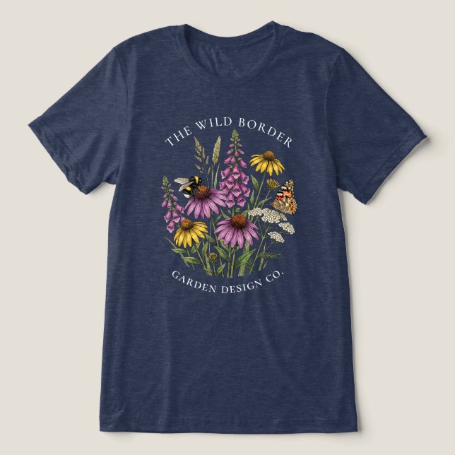 Navy Bivänlig Blomma Landskapsdesigner T-shirt (Design Framsida)