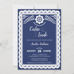 Navy Blå Cielito Lindo Papel Picado Baby Shower Inbjudningar