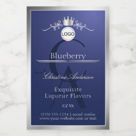 Navy Blå Produktetikett Silver Ram Logotyp Monogra Mat Etikett