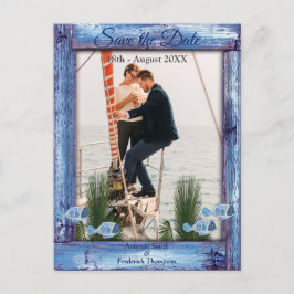 Navy - Blå Texturerad Trä & Fisk Spara Datum Meddelande Vykort