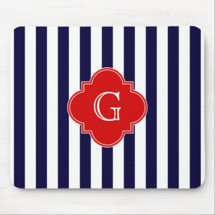Navy Blå Vit Randig Röd Fyrklöver Monogram Musmatta