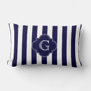 Navy Blå Vita Ränder, Navy Märke Monogram Lumbarkudde
