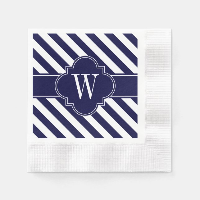 Navy Blå Vita Ränder, Navy Märke Monogram Pappersservett (Framsidan)