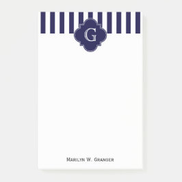 Navy Blå Vita Ränder, Navy Märke Monogram Post-it Block