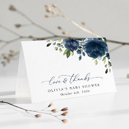 Navy Blåa blommor, Greenery, Boho, Baby Shower Tack Kort