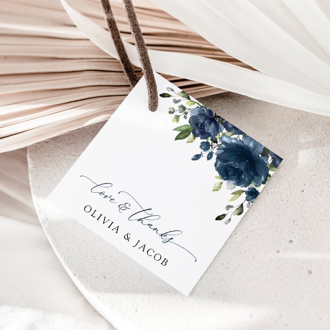 Navy Blåa blommor, Greenery, Boho, Blommigt Bröllo Gåvor Etiketter (Skapare uppladdad)