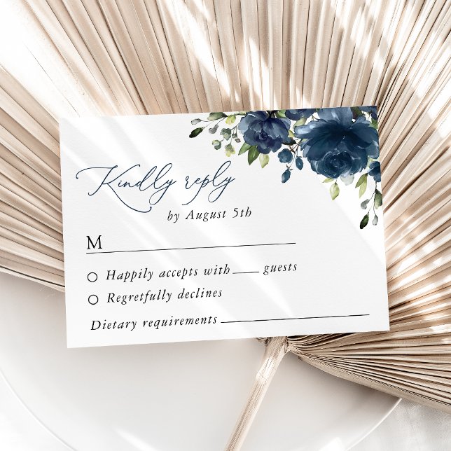 Navy Blåa blommor, Greenery, Boho, Blommigt Bröllo OSA Kort (Skapare uppladdad)
